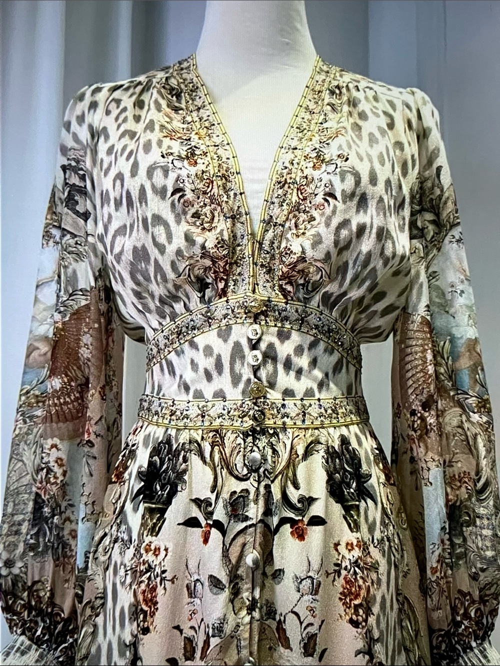 Camilla Cream Floral & Leopard Print Long Sleeve Maxi Dress - Picture 2 of 8